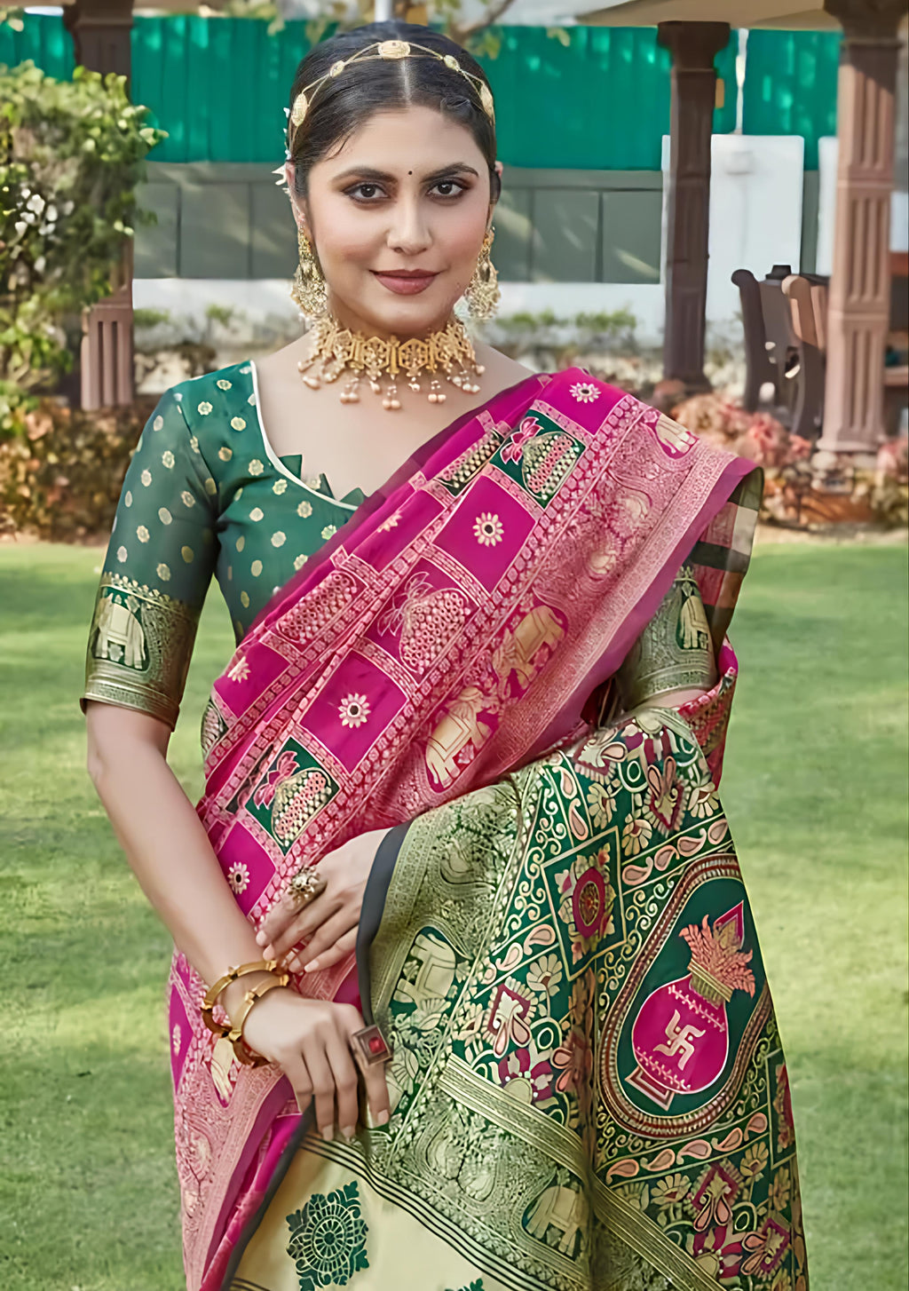 Cotton Silk Jacquard Saree With Unstitched Blouse