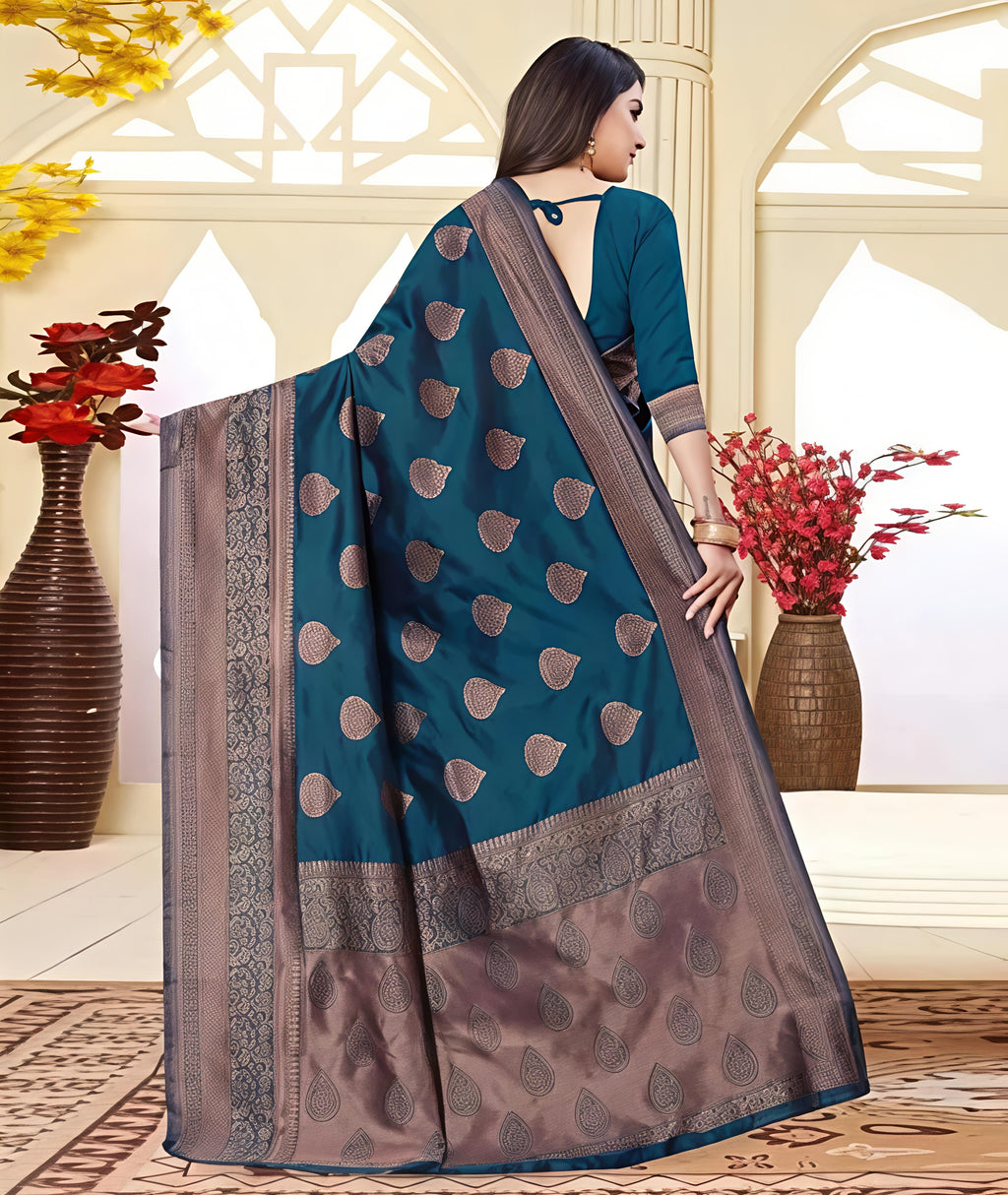 Blue Banarasi Kanjivaram Art Silk Saree For Women