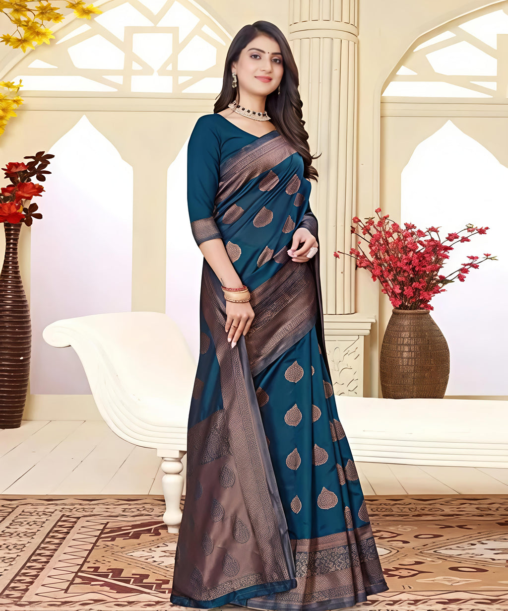 Blue Banarasi Kanjivaram Art Silk Saree For Women