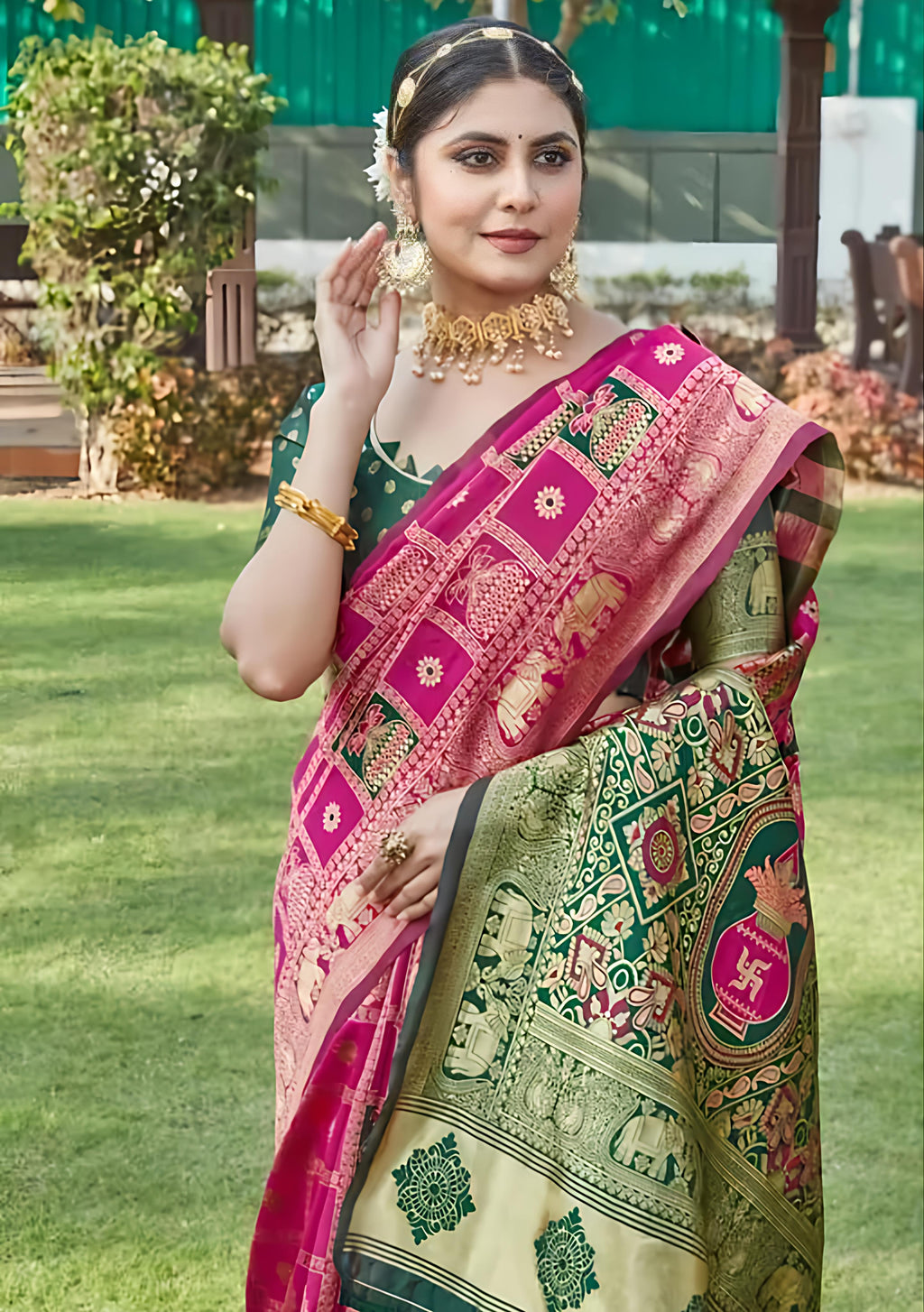 Cotton Silk Jacquard Saree With Unstitched Blouse