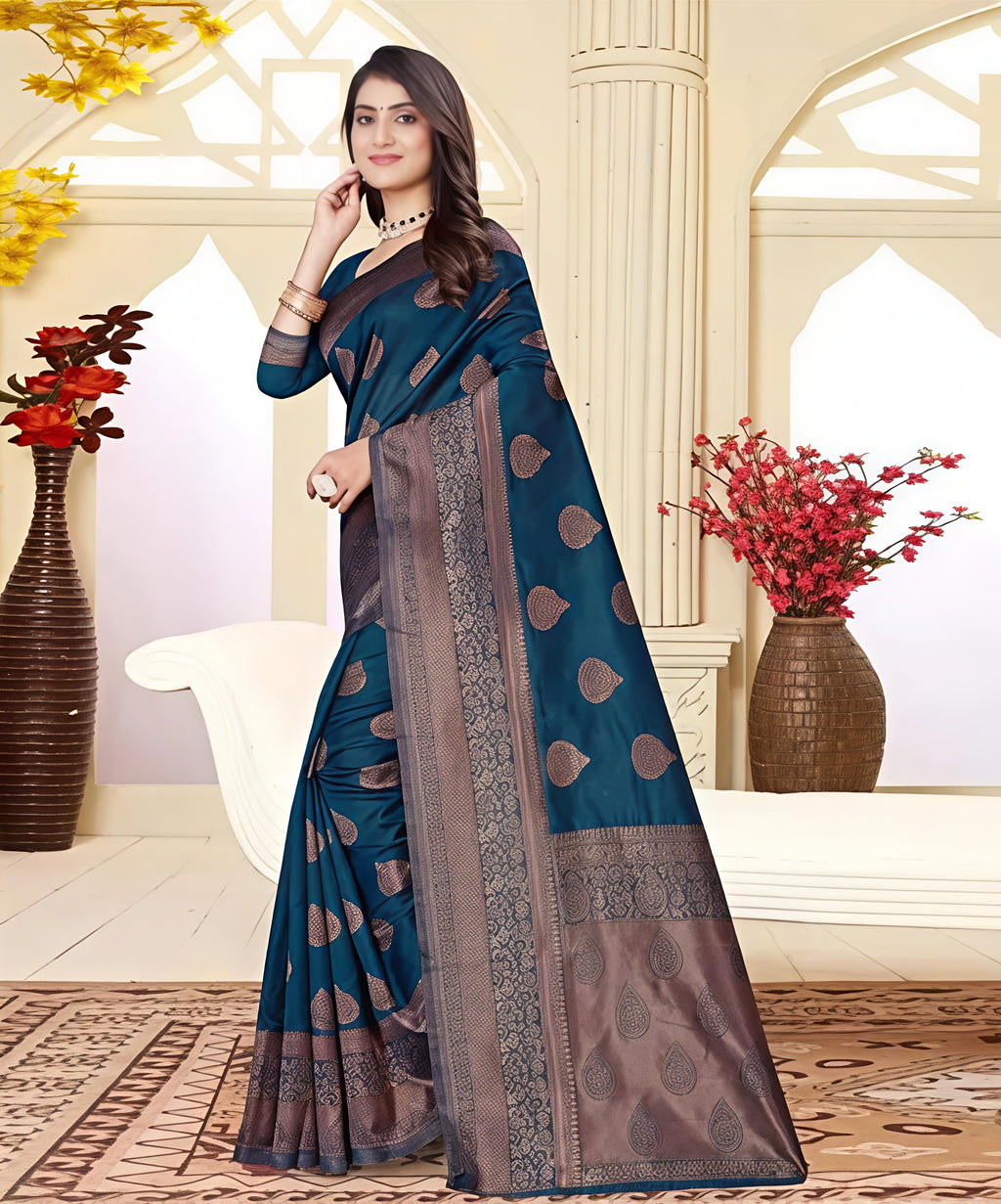 Blue Banarasi Kanjivaram Art Silk Saree For Women